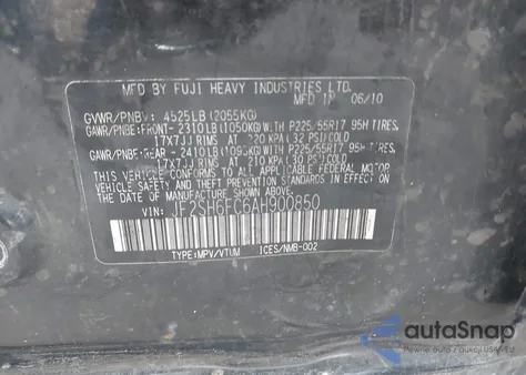 2010 Subaru Forester 2.5Xt Limited z USA, uszkodzony, nr VIN JF2SH6FC6AH900850